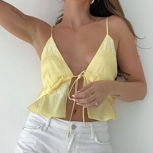 Revolve x rumored wilder tank top butter yellow embroidered open front NWT Sz L